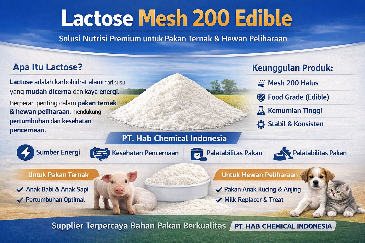 Lactose Mesh 200 Edible: Solusi Nutrisi Premium untuk Pakan Ternak & Hewan Peliharaan