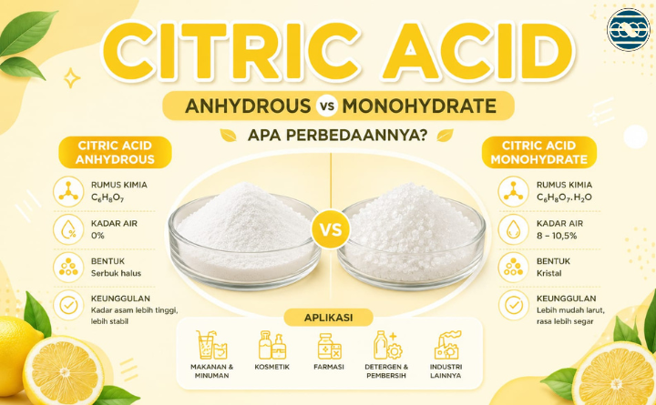 Perbedaan Citric Acid Anhydrous dan Monohydrate yang Wajib Diketahui Produsen